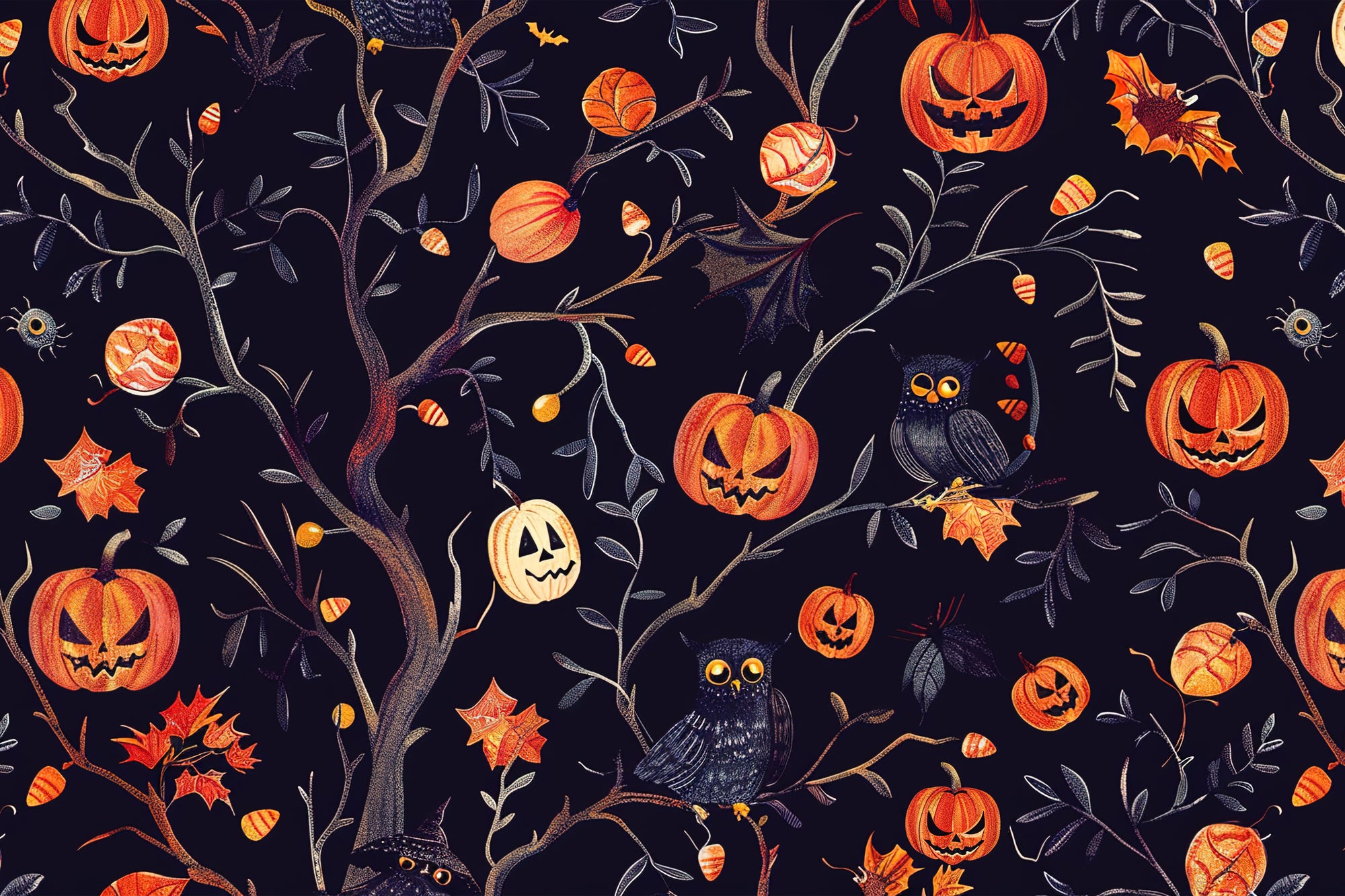 Halloween Pumpkins and Owls Wall Mural