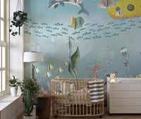 Submarine Exploration Wall Mural with deep-sea discovery