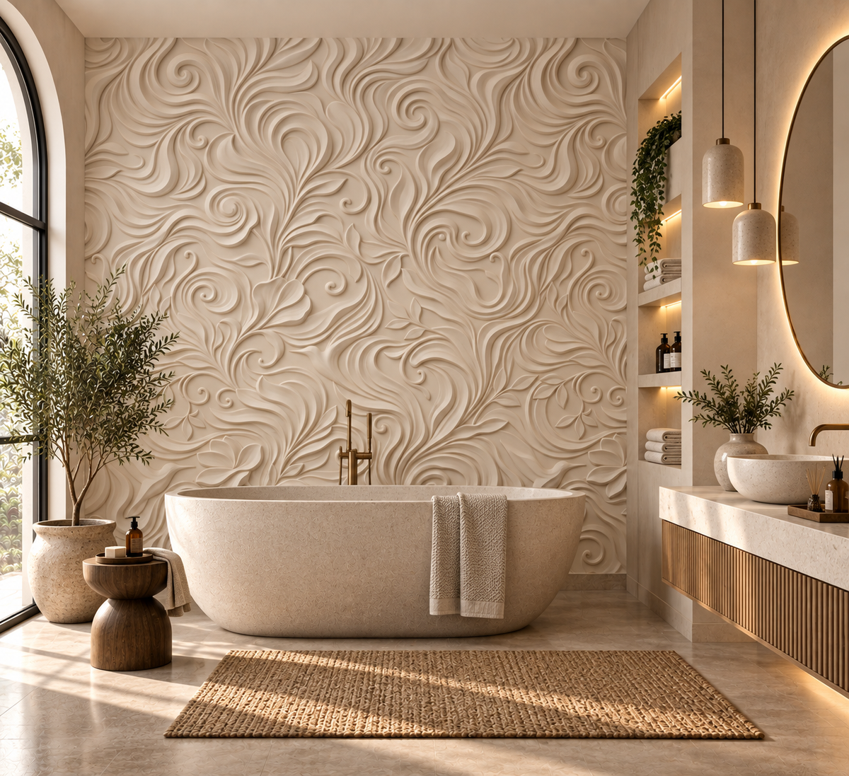Elegant Cream Swirls Embossed Pattern Wallpaper