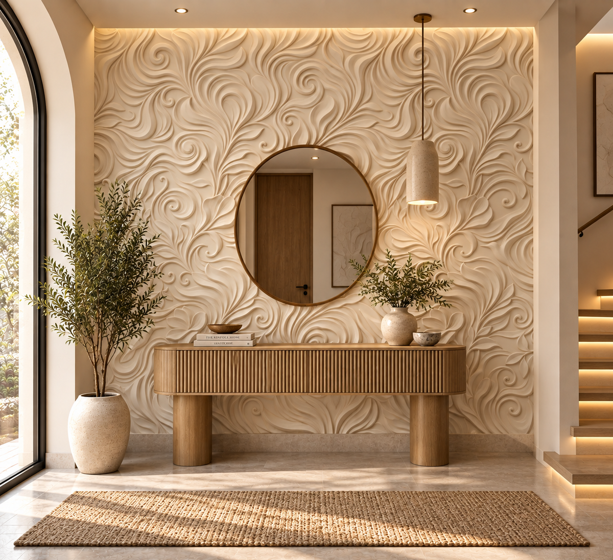 Elegant Cream Swirls Embossed Pattern Wallpaper