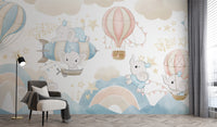 Baby elephants playtime wallpaper mural for kids' rooms