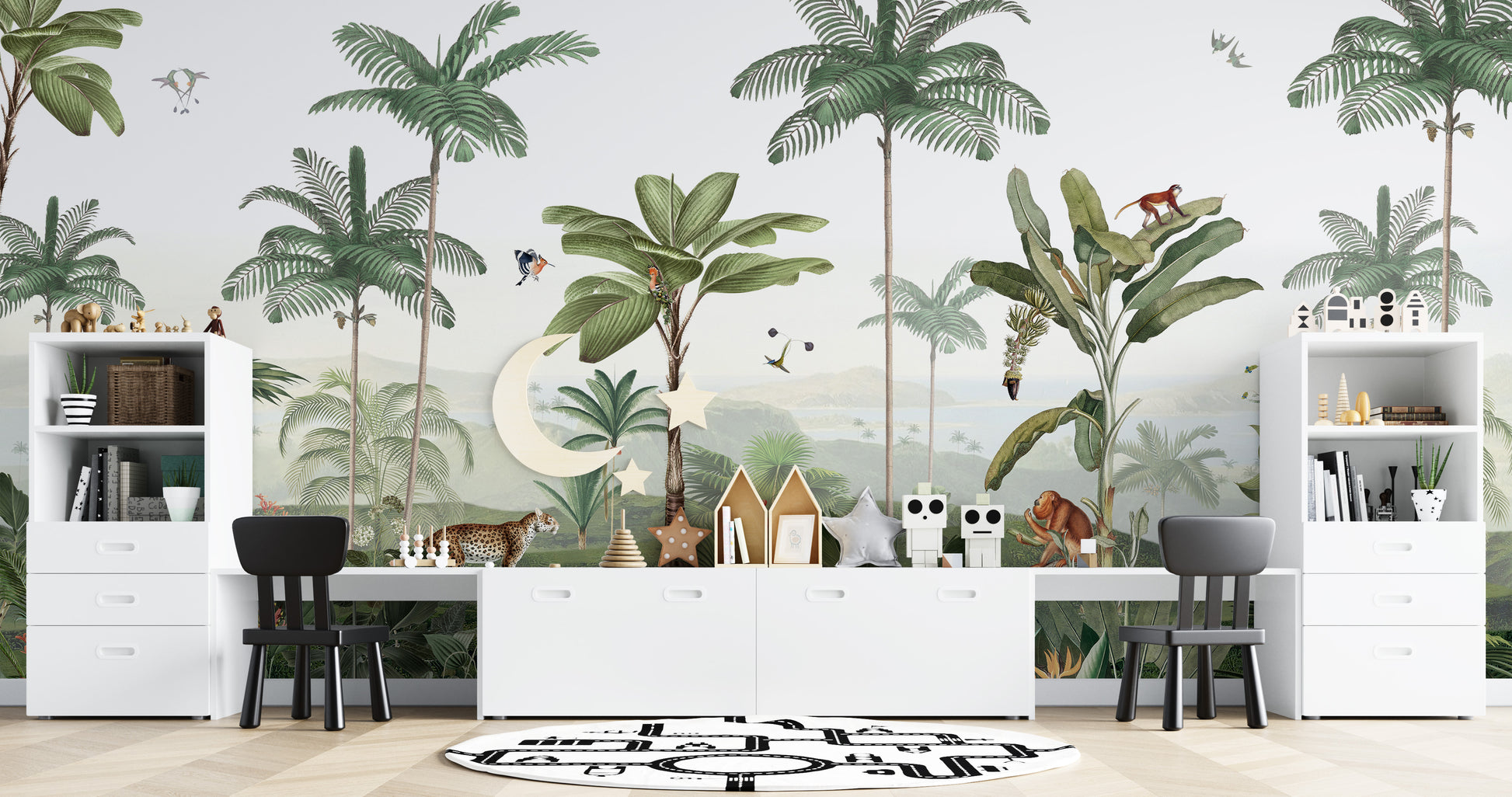 Tropical-inspired Thrilling Tropics mural for modern decor.
