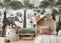 Forest mural featuring graceful deer in lush greenery.
