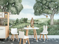 Bears and bees mural perfect for nature-themed décor.
