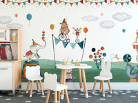 Playful circus mural perfect for a cheerful kids' space.
