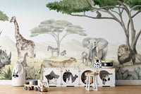 Savannah mural blending wildlife and easy application.
