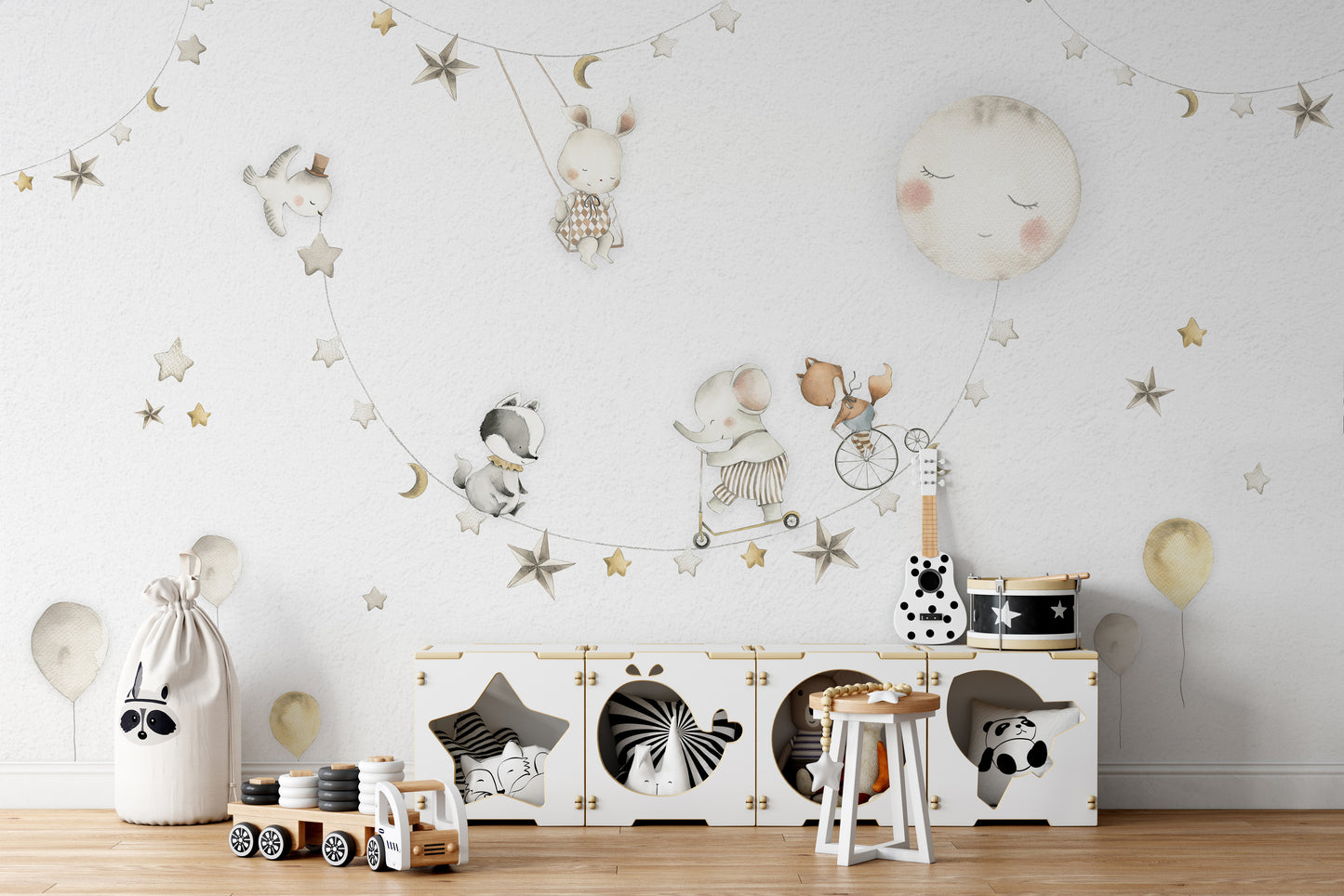 Charming nighttime-themed mural for serene wall decor
