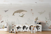 Nature-inspired mural with a sensational sea in brown shades
