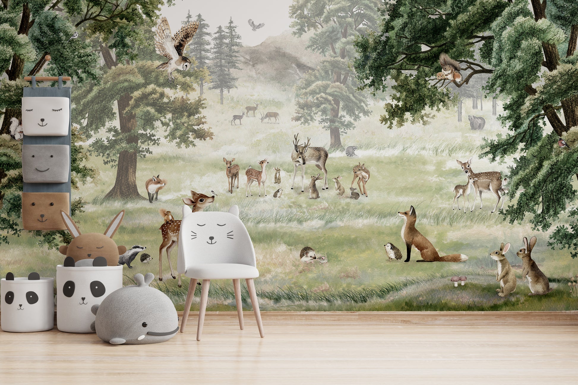 Forest fun mural adding charm to children's interiors.
