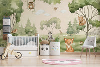 Kids' wall mural featuring adorable woodland animals and nature