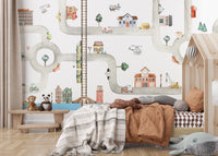 Traffic mural designed for fun and playful kids' rooms.
