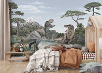 Dinosaur-themed decor with Terrific T-Rex wall mural.
