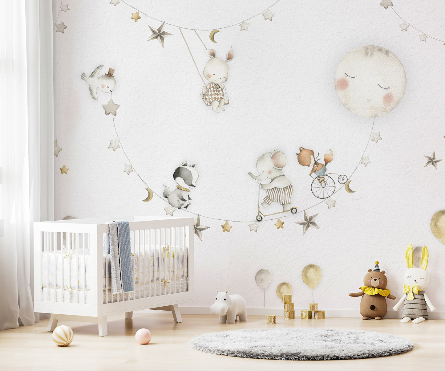Gentle nighttime mural perfect for calming interiors
