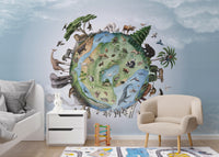 Wildlife mural showcasing diverse species worldwide.
