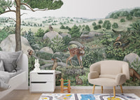 Vibrant mural with a peaceful happy hills theme.
