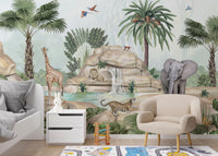 Water pond wallpaper blending animals with artistic charm.



