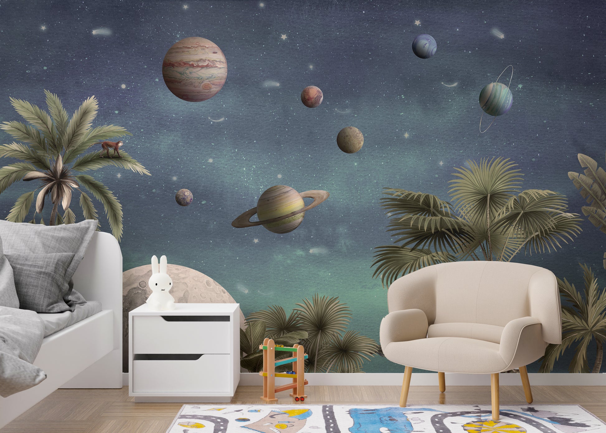 Planet-themed wallpaper with a cosmic and artistic design.
