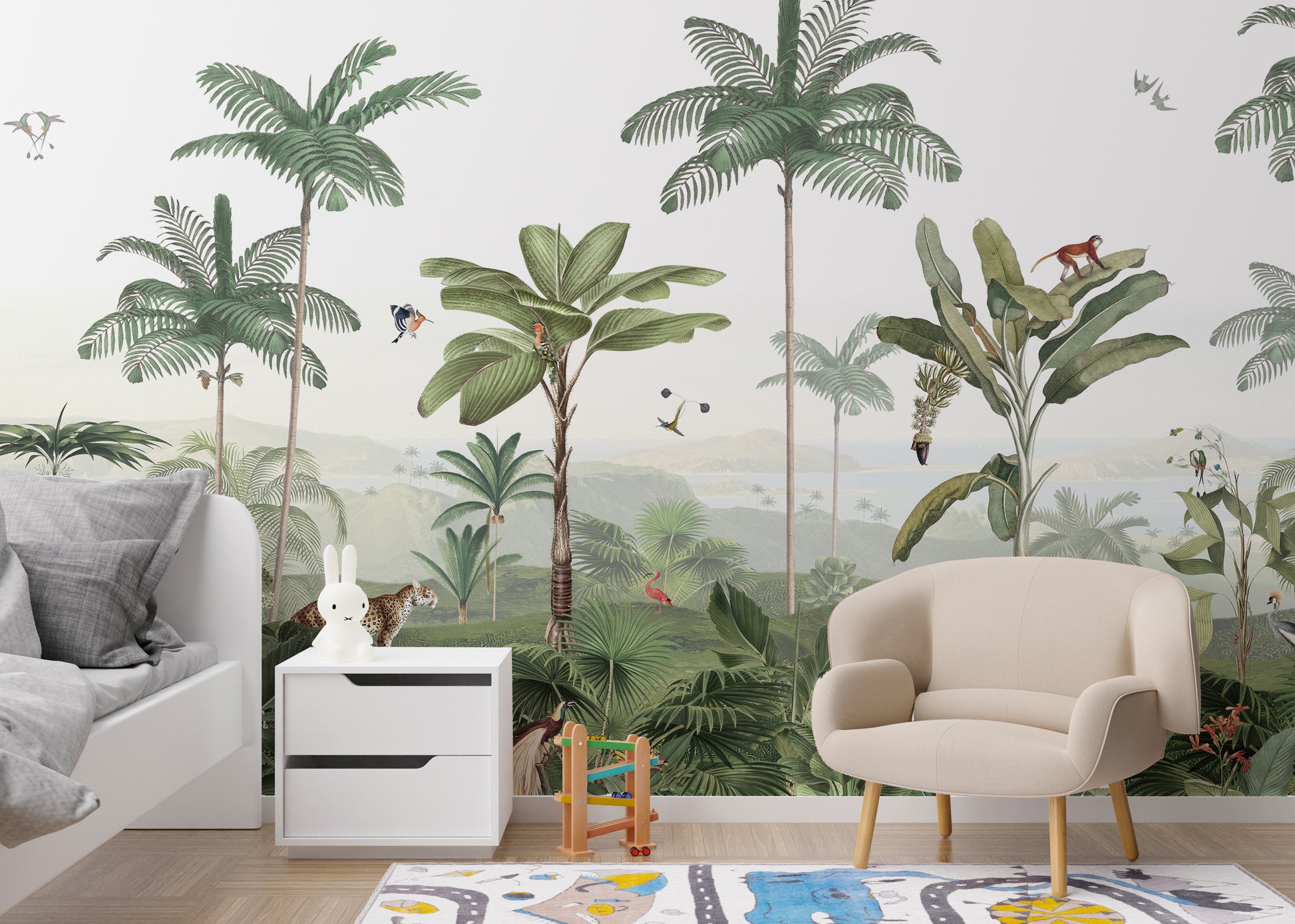 Elegant and bold Thrilling Tropics mural for any room.
