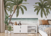 Tropical beach mural perfect for ocean-inspired décor.
