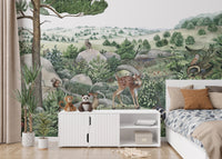 Artistic wall mural showcasing joyful hill landscapes.
