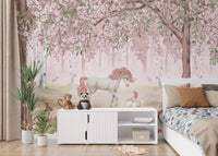 Unicorn Forest Pink mural brings wonder to interiors.



