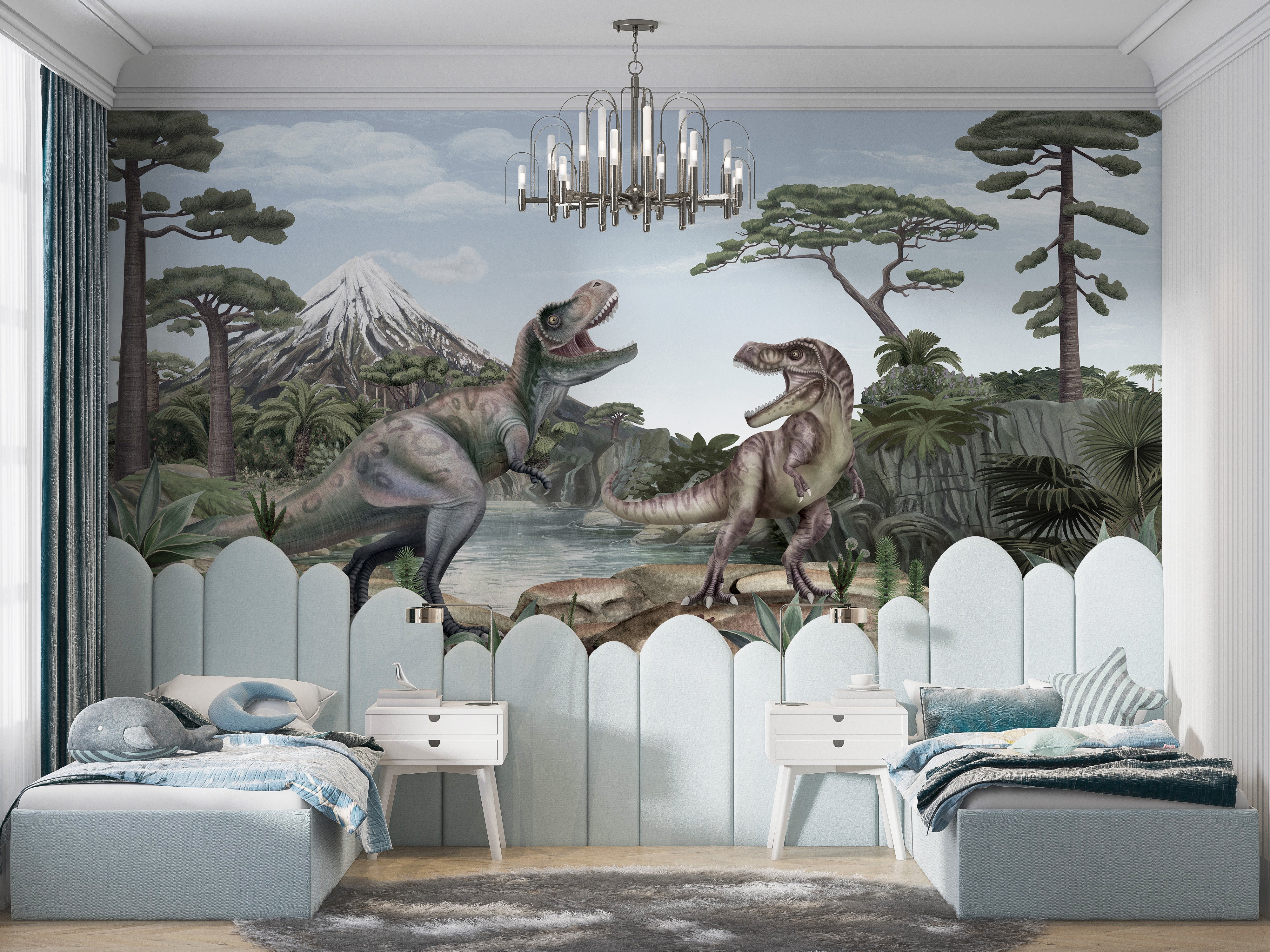 Terrific T-Rex wallpaper for fun, dynamic room designs.

