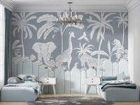 Stylish Monochrome Jungle Blue wallpaper for unique decor.
