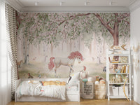 Unicorn Forest Green wallpaper adds magic to walls.
