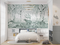 Powerful bear mural with a regal forest atmosphere.



