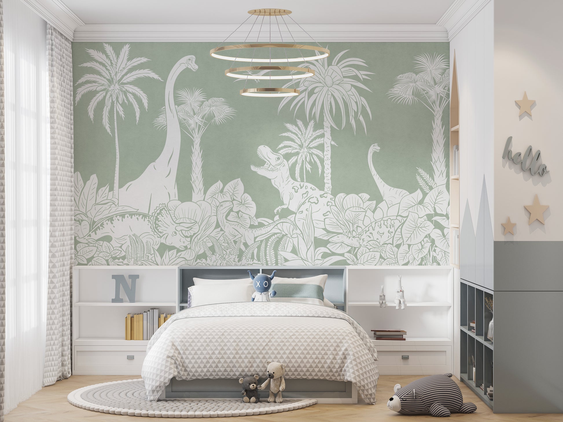 Creative Monochrome Dino Green wallpaper for unique rooms.
