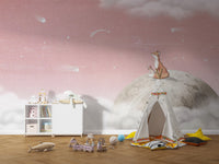 Playful wall mural with a fox on the moon for kids’ rooms
