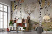 Woodland mural showcasing autumn majesty and wildlife.
