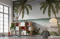 Vibrant mural featuring a peaceful tropical beach scene.
