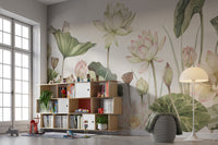 Water lily mural bringing botanical peace indoors.
