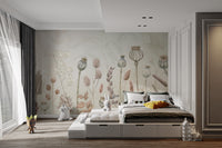 Artistic mural with soft watercolor autumnal flower patterns



