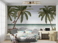 Wallpaper mural featuring a tranquil tropical beach.
