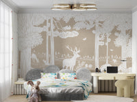 Artistic Monochrome Forest Brown wallpaper for serene decor.

