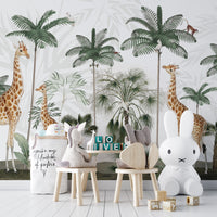 Giraffe wallpaper mural blending elegance with nature.
