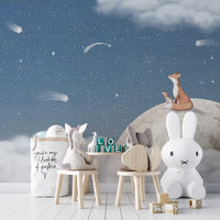 Unique fox on the moon mural for dreamy and creative spaces