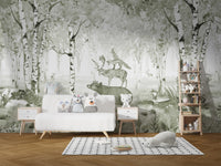 Green wallpaper showcasing a powerful bear king motif.
