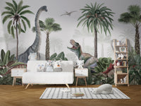 Dino landscape mural with vibrant tropical scenery.
