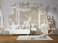Brown forest-themed Monochrome mural for unique interiors.
