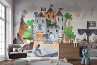 Pirates castle peel-off wallpaper for kids' spaces