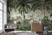 Playful mural with jungle animals perfect for kids' spaces.
