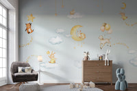 Blue Sweet Dreams wallpaper adds magic to kids' walls.
