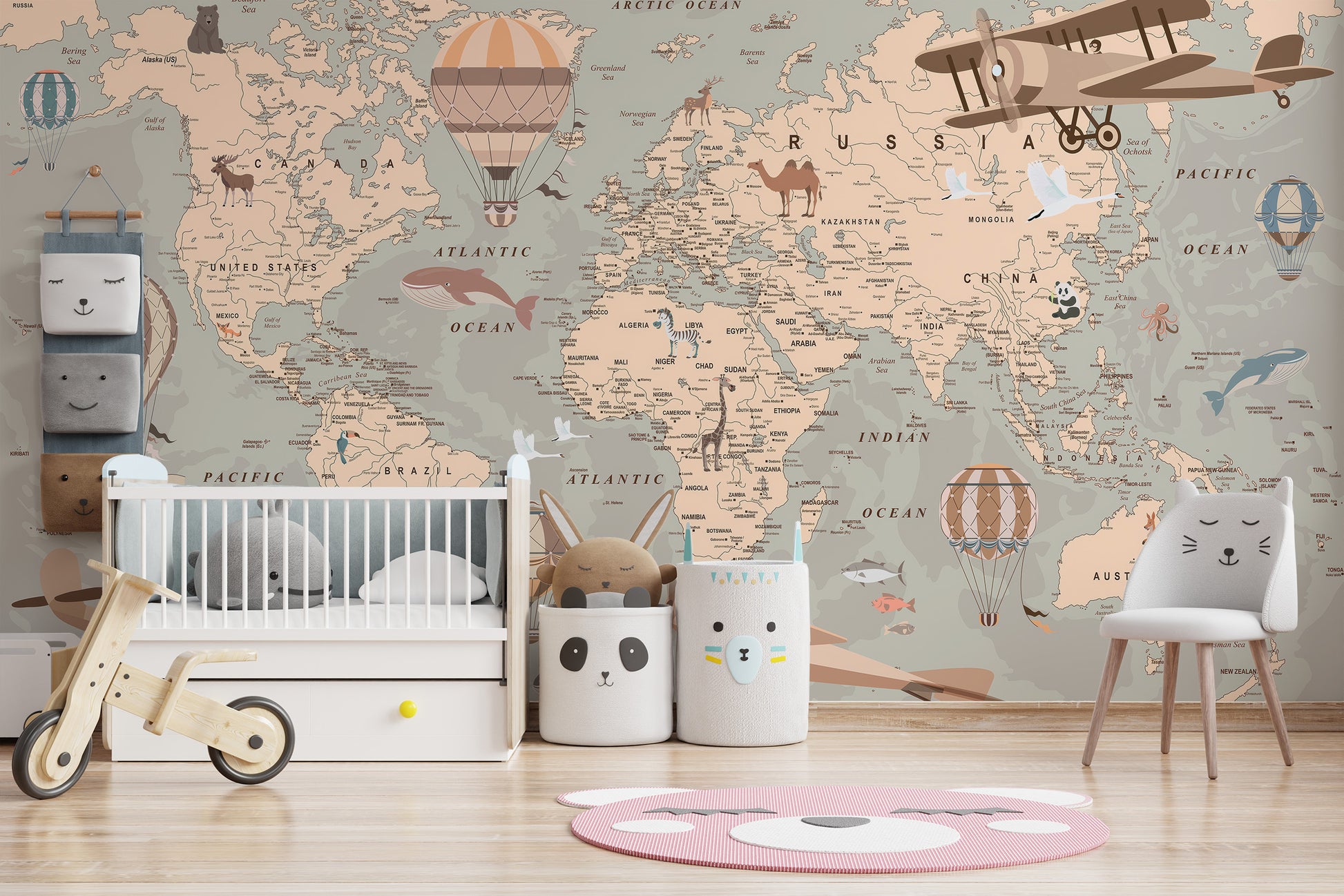 Decorative old world map mural wallpaper for modern rooms