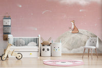 Decorative mural with a magical fox and celestial pink design
