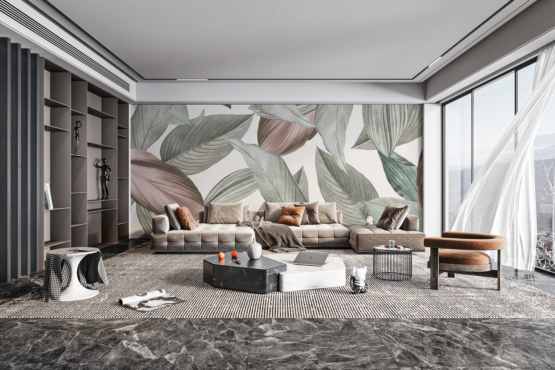 Elegant gentle leaf wallpaper mural for peaceful interiors