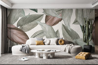 Soft leaf patterns mural for a calming and natural ambiance