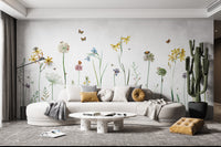 Vibrant mural featuring butterflies and blooming flowers for walls
